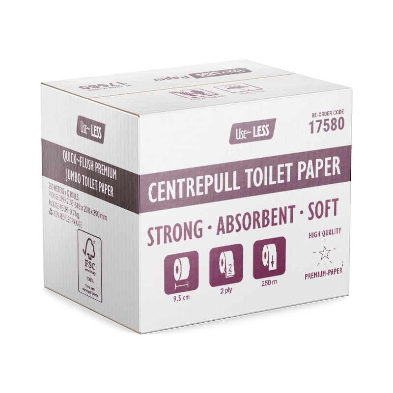 Use LESS CentrePull Premium Jumbo Toilet Paper