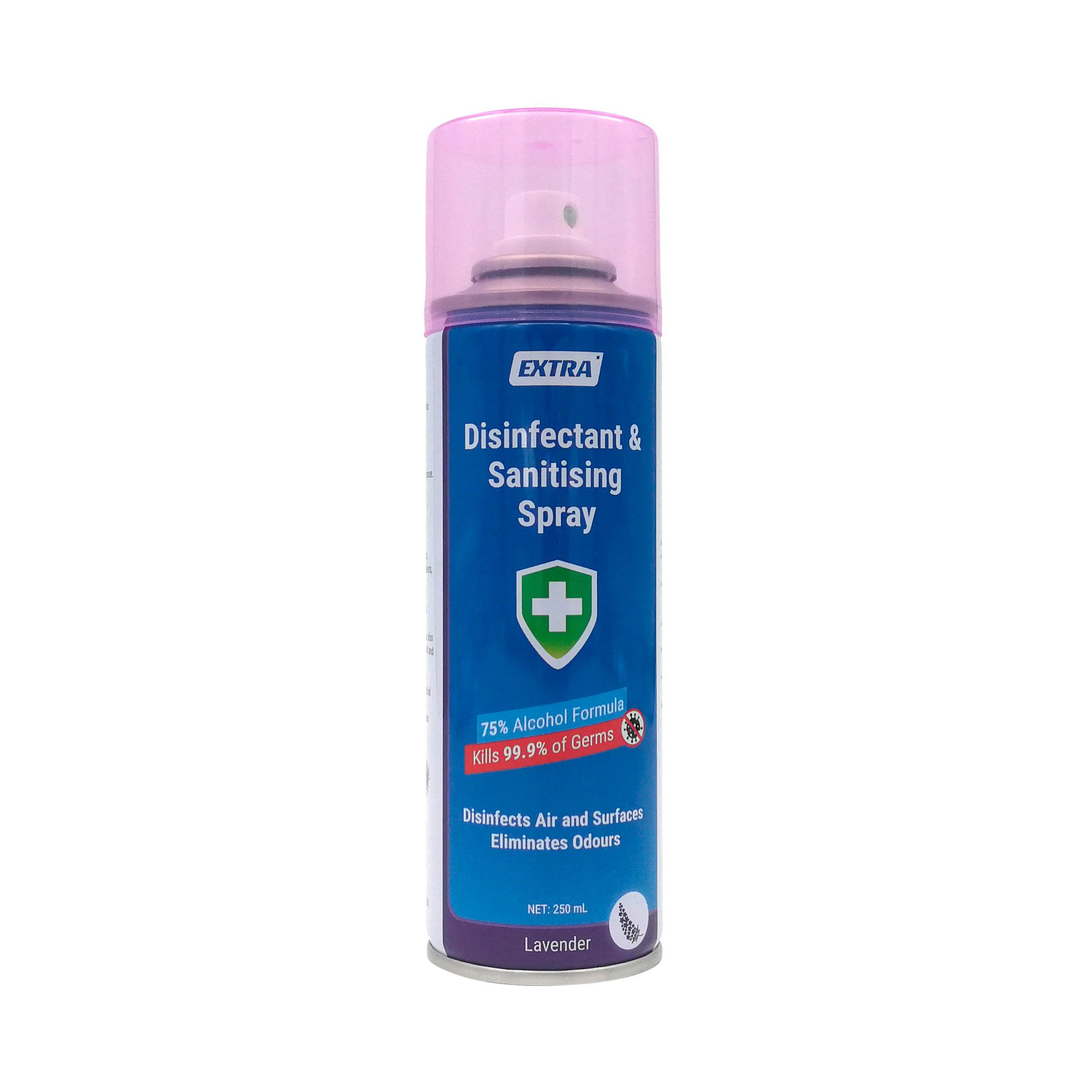 Extra Disinfectant and Sanitising Spray, 75% Alcohol, Lavender, 250 mL ...