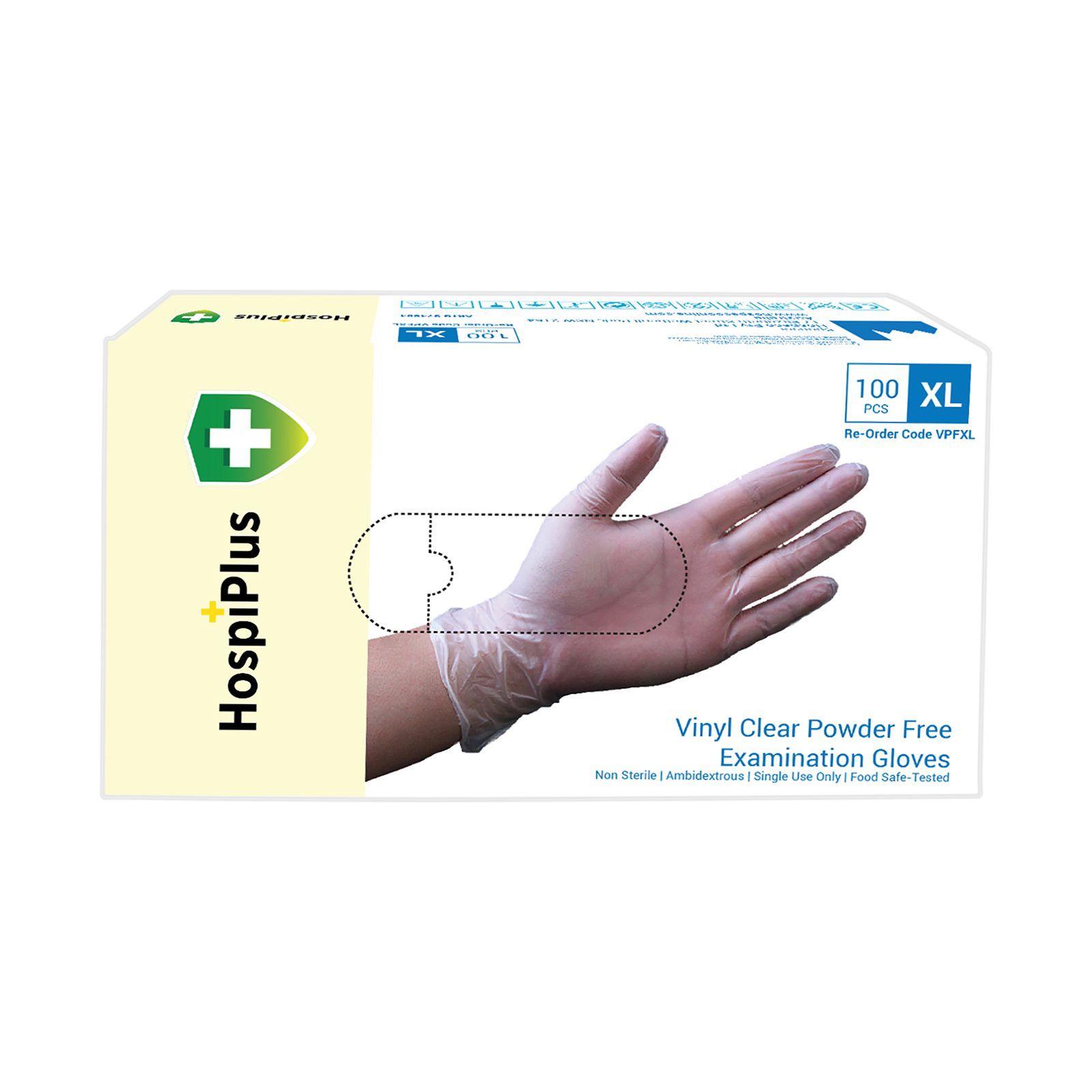HospiPlus Vinyl Powder-Free Gloves, Clear, Medium, 100 pcs