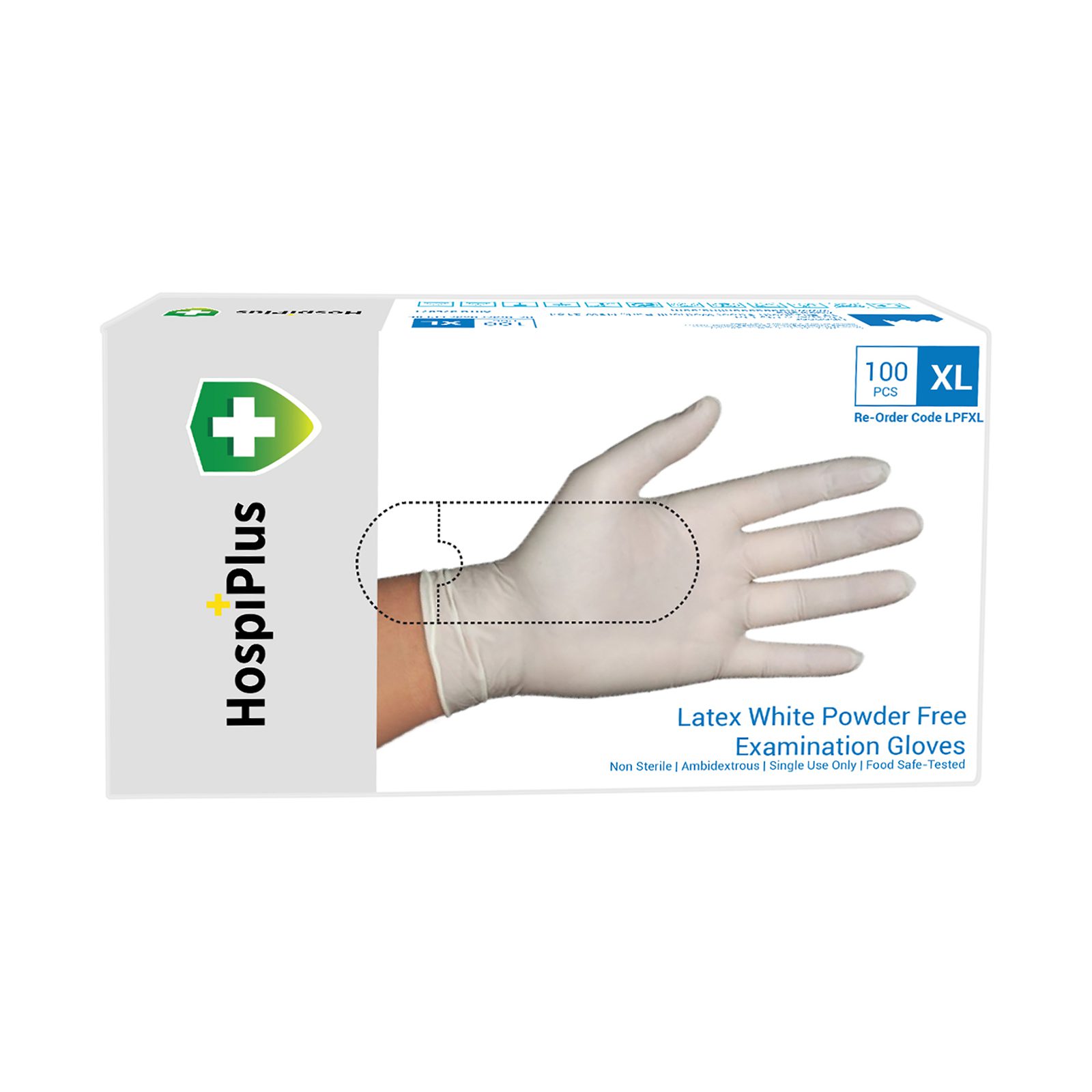 HospiPlus Latex Powder-Free Gloves, White, Medium, 100 pcs