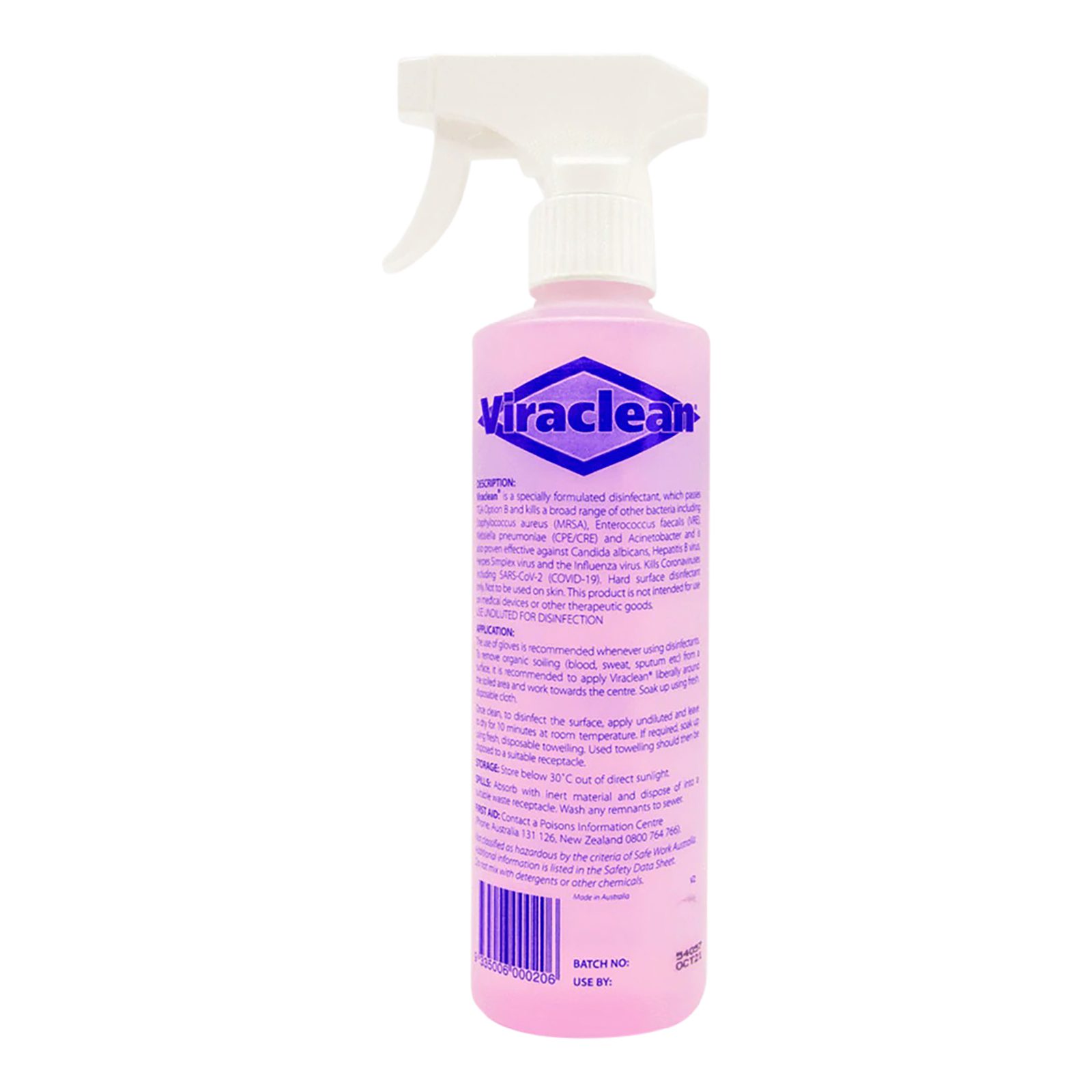 Whiteley Viraclean Hospital Grade Disinfectant, pH Neutral and Non-Corrosive, Trigger Spray Bottle, 500 mL