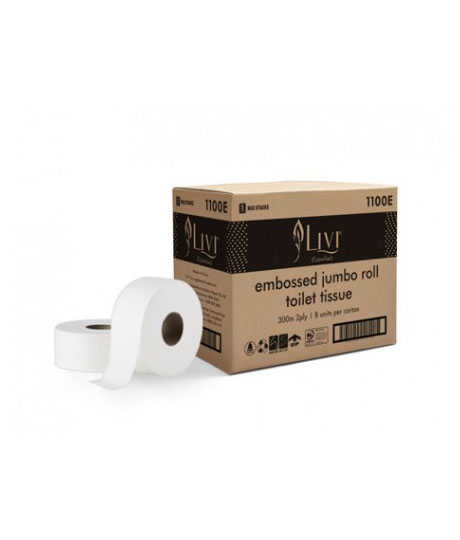 livi essentials embossed bathroom jumbo toilet paper 2 ply 300 m, 8 rolls 1100e box