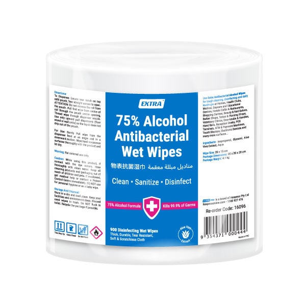 Extra 75 Alcohol Antibacterial Surface Roll Wipes 900 pack